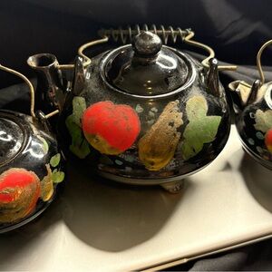 Black Teapot Set with Fruit Design